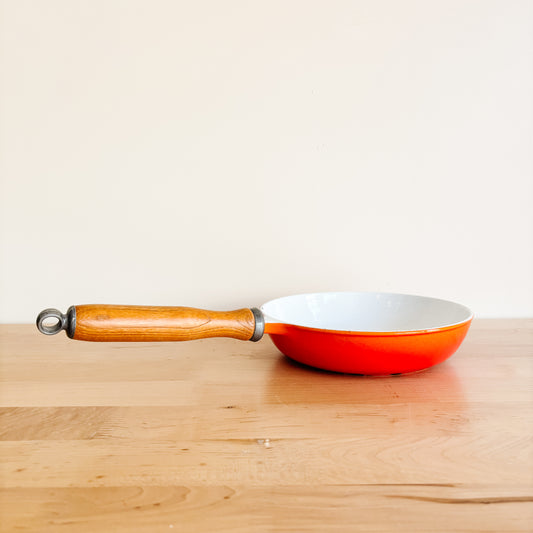 Casron Japan Flame Orange 8" Enamelware Skillet with Wooden Handle