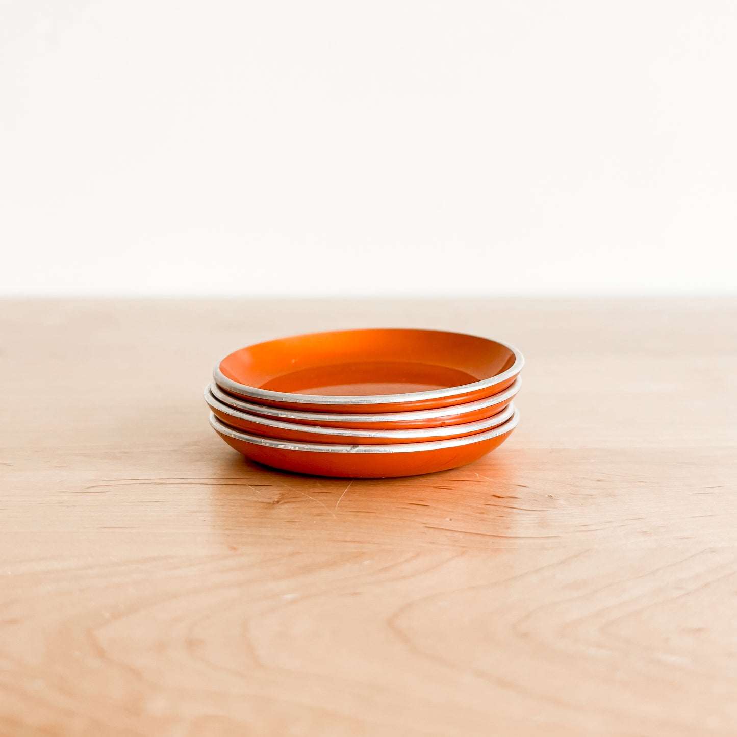 1960s MCM Emalox Norway Orange Enamel Small Plates - Set of 4