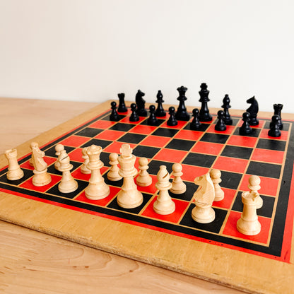Wooden Chess and Checkers Board with Game Pieces