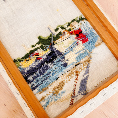 Sailboats in the Harbour Crewel Embroidery (Unfinished Piece)