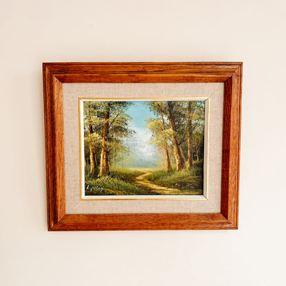 Framed Original Oil Painting - Summer Woodland Path - Signed L. Percy - 15.5" x 13"