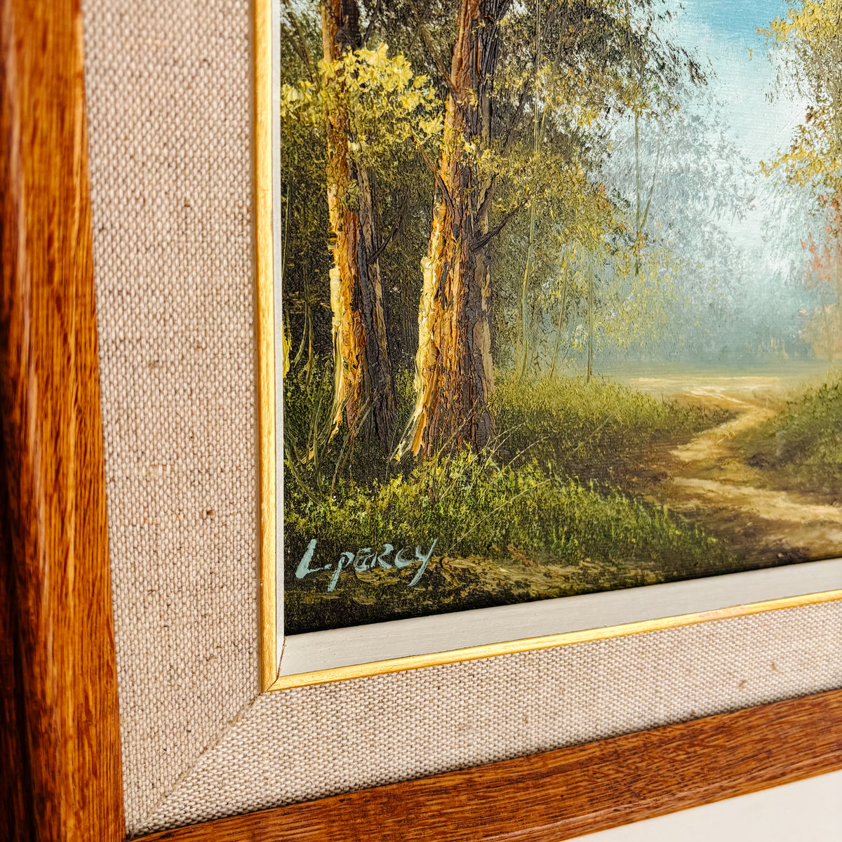 Framed Original Oil Painting - Summer Woodland Path - Signed L. Percy - 15.5" x 13"