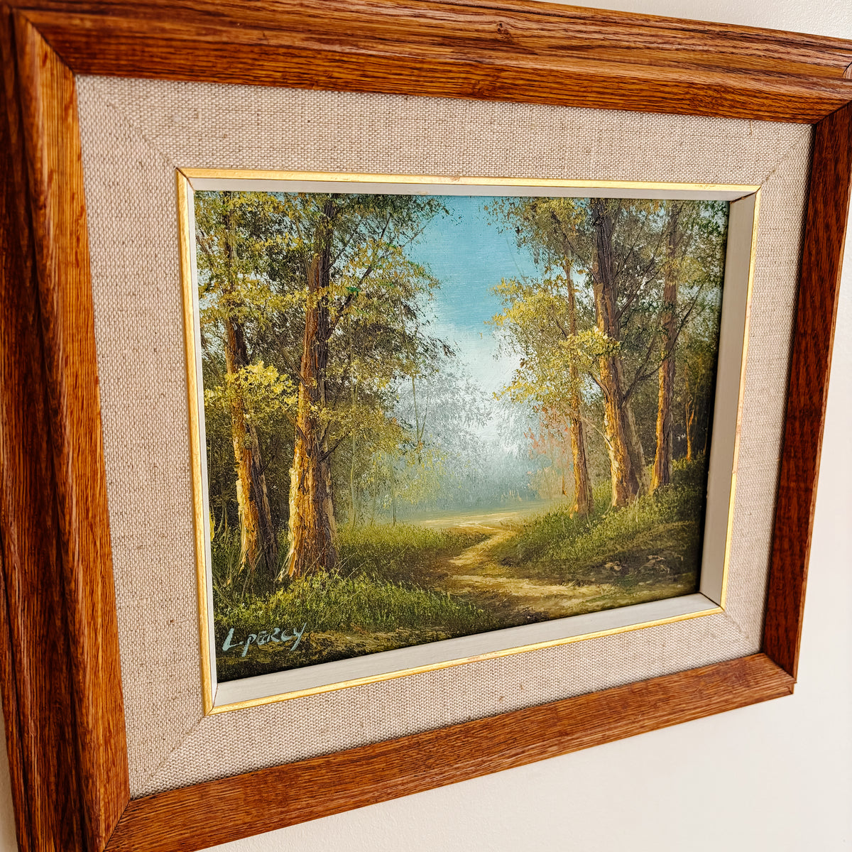 Framed Original Oil Painting - Summer Woodland Path - Signed L. Percy - 15.5" x 13"