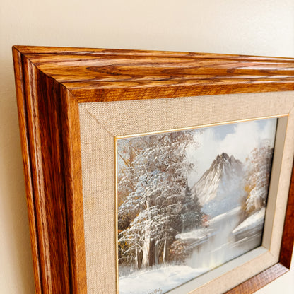 Framed Original Oil Painting - Winter River and Mountain - Signed R. Thomas - 15.5" x 13"