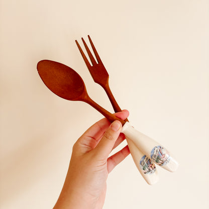 1960s Florida Wooden Souvenir Salad Server Set with Flamingos
