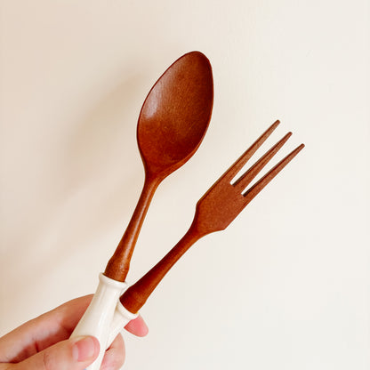 1960s Florida Wooden Souvenir Salad Server Set with Flamingos
