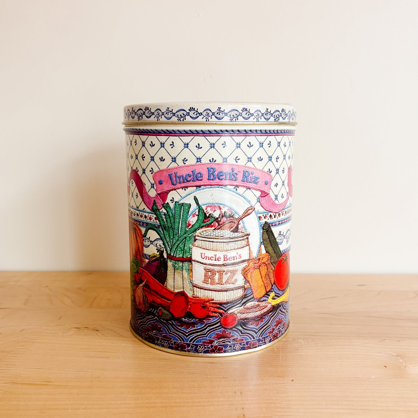 1980s Uncle Ben's Rice Storage Canister with Embroidered Look