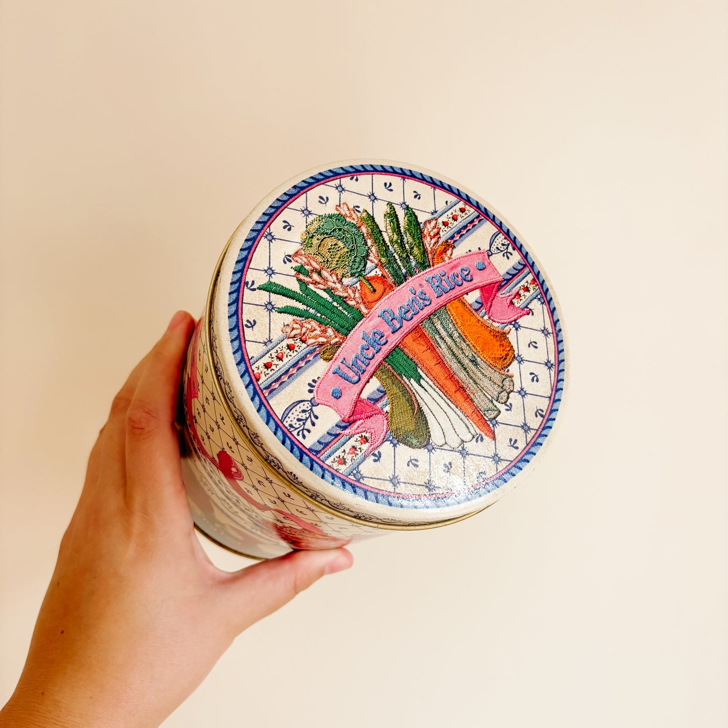 1980s Uncle Ben's Rice Storage Canister with Embroidered Look