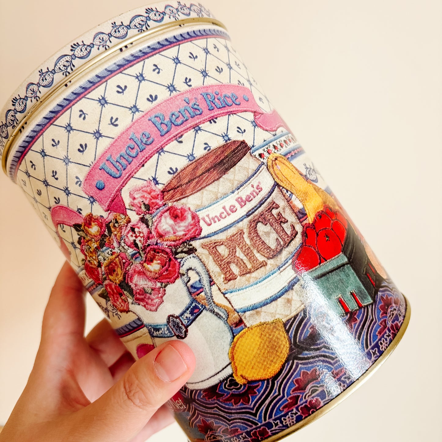1980s Uncle Ben's Rice Storage Canister with Embroidered Look