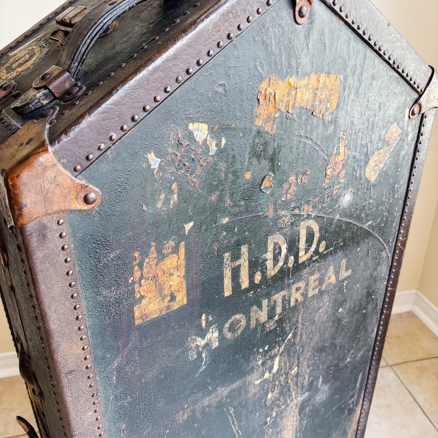 Vintage Wardrobe Steamer Trunk by Lamontagne Limited Montreal - Travel Stickers from 1950