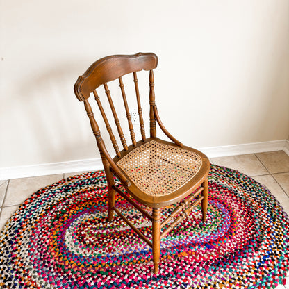 Vintage Wood and Cane Spindle-Back Accent Chair