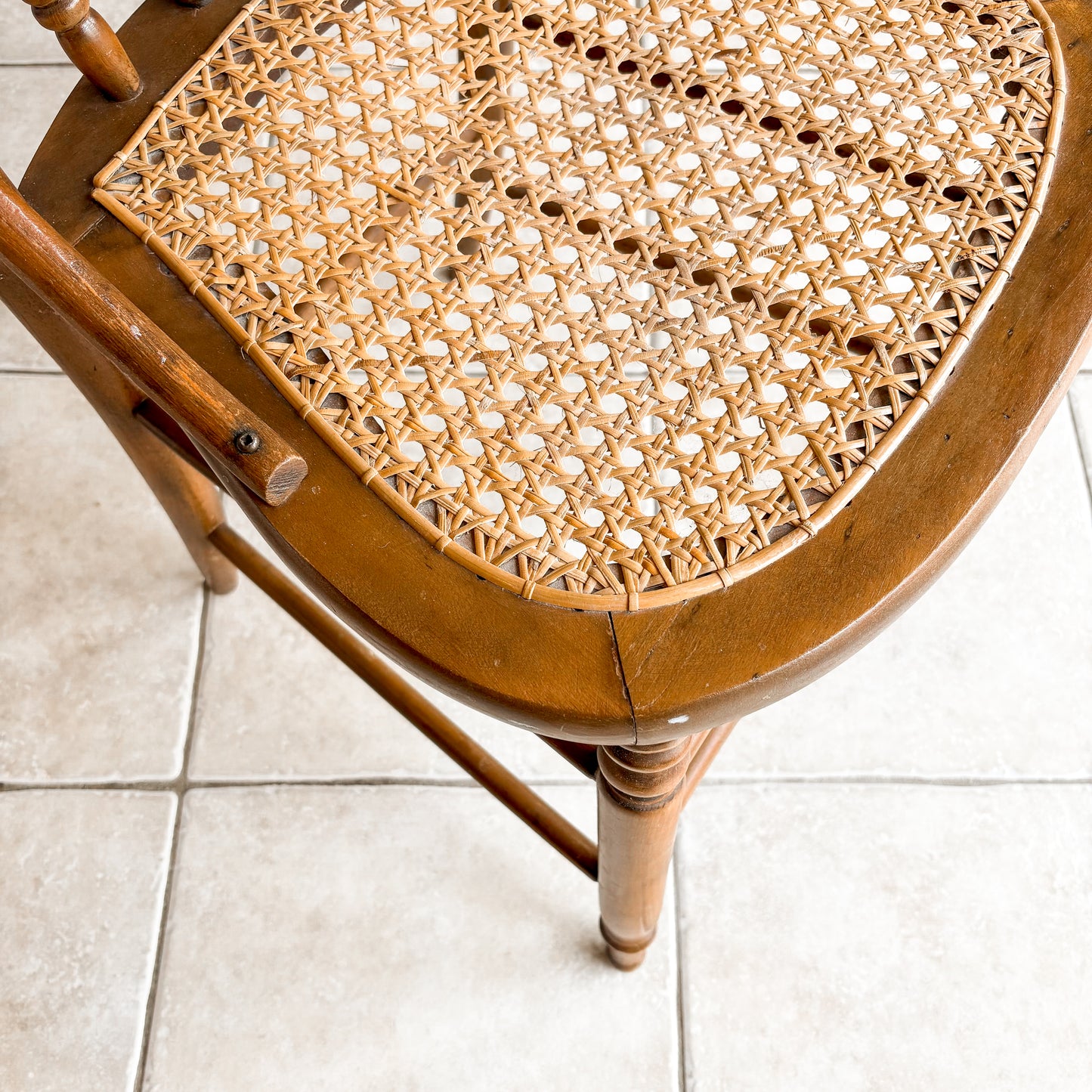 Vintage Wood and Cane Spindle-Back Accent Chair