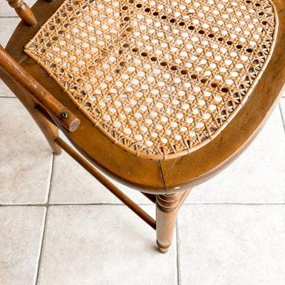 Vintage Wood and Cane Spindle-Back Accent Chair