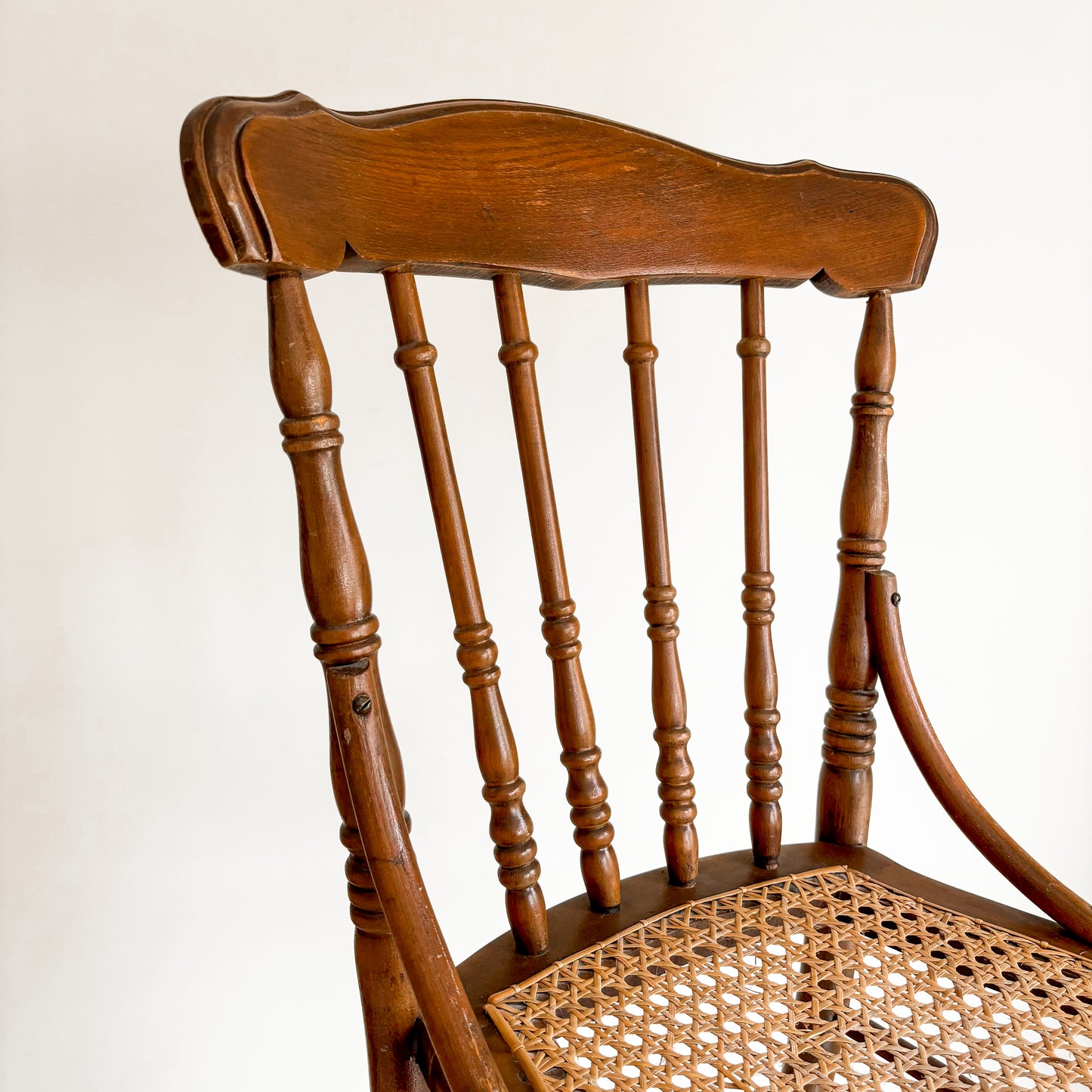 Vintage Wood and Cane Spindle-Back Accent Chair