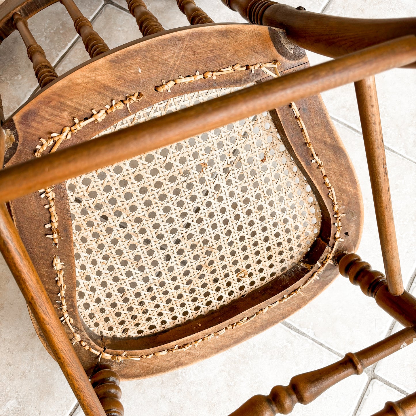 Vintage Wood and Cane Spindle-Back Accent Chair