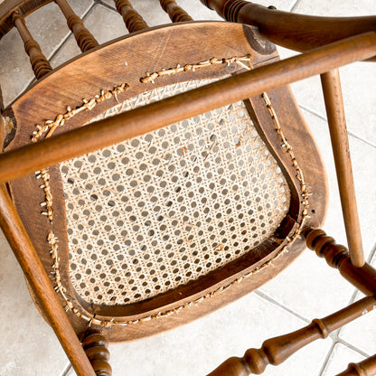 Vintage Wood and Cane Spindle-Back Accent Chair