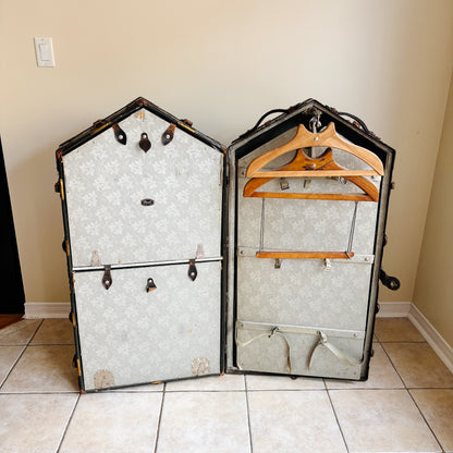Vintage Wardrobe Steamer Trunk by Lamontagne Limited Montreal - Travel Stickers from 1950