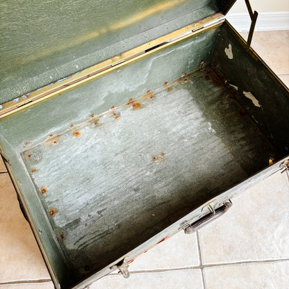 Vintage Black Metal Military Trunk with Cunard Stickers from Toronto Canada