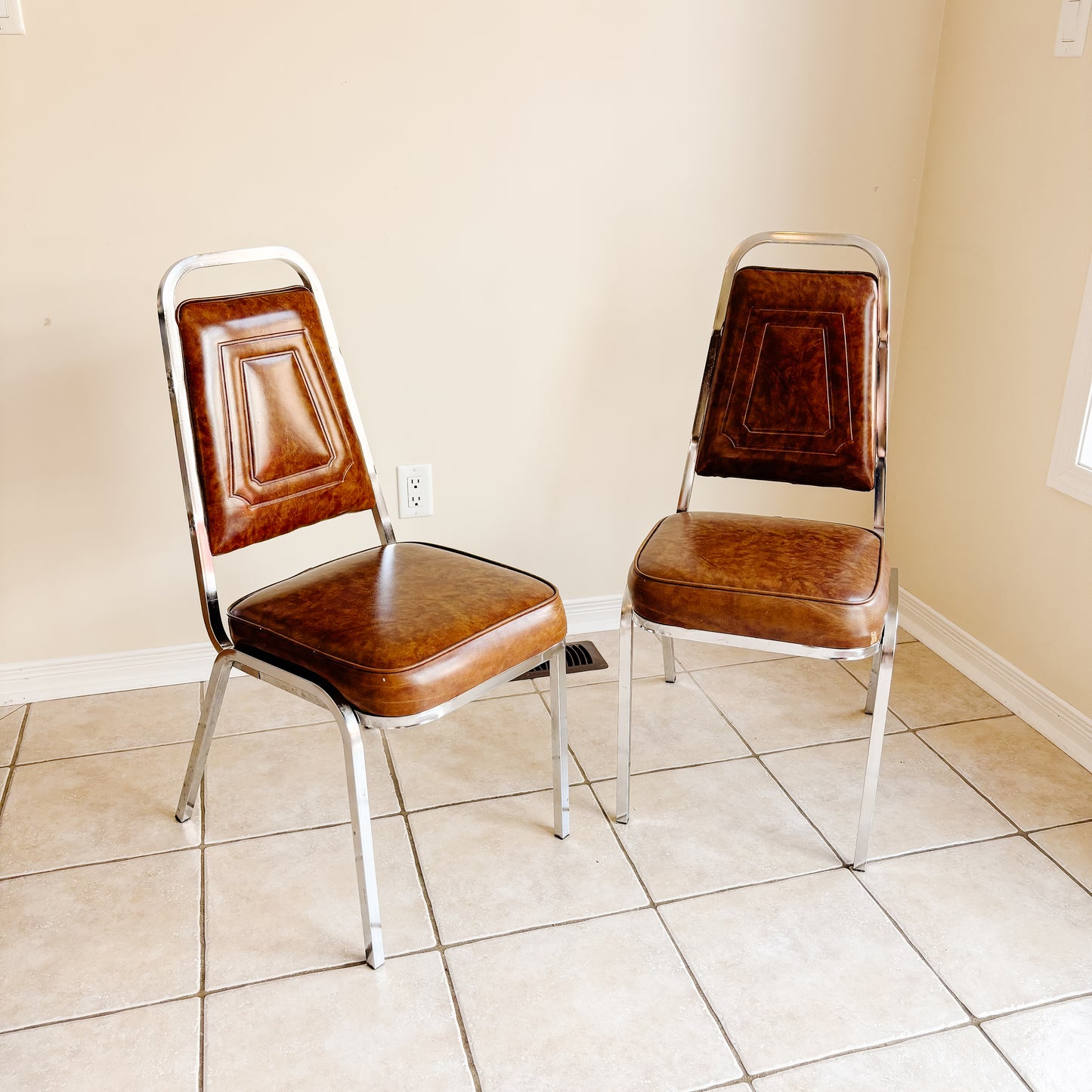 Vintage Chrome and Faux Leather Kitchen Chairs (Set of 2)