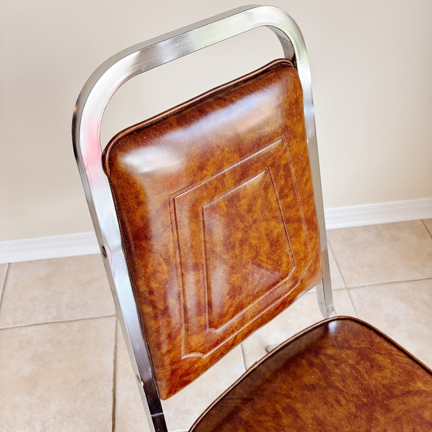 Vintage Chrome and Faux Leather Kitchen Chairs (Set of 2)