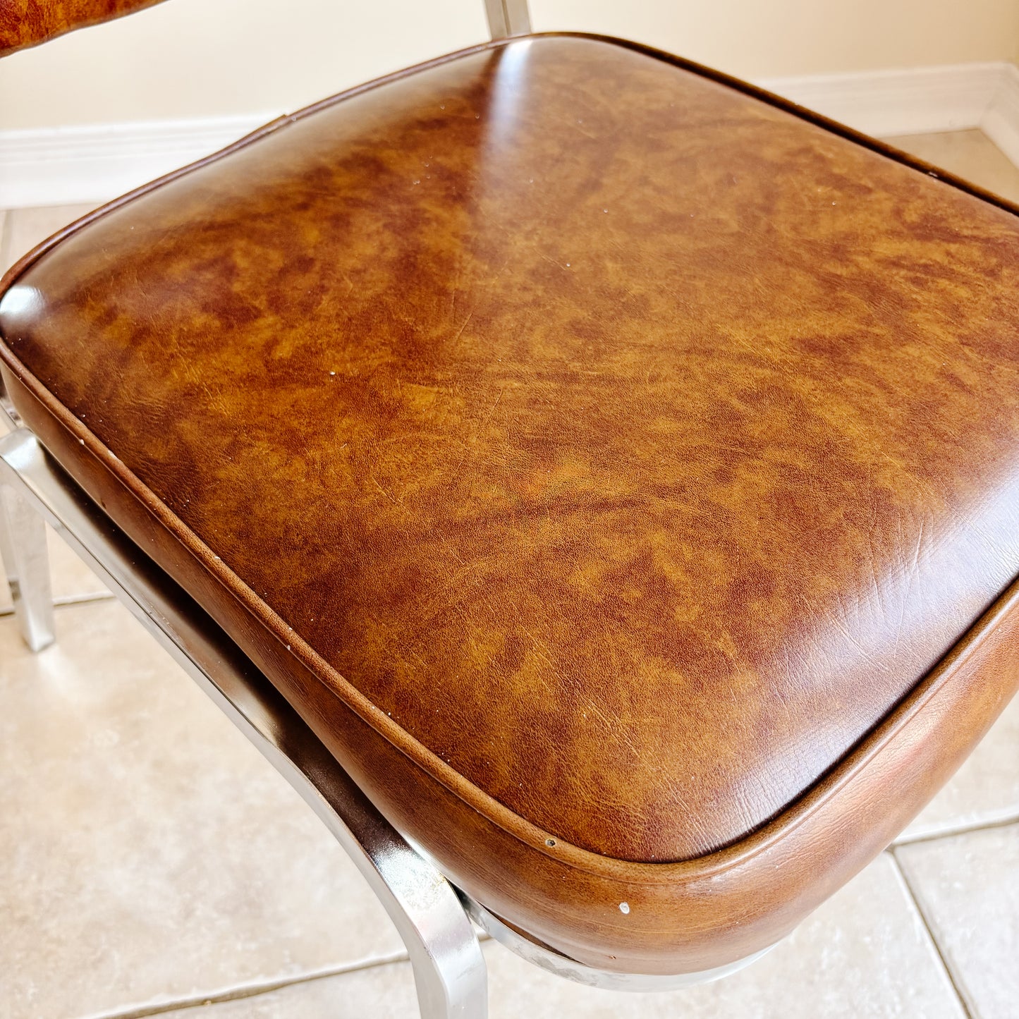 Vintage Chrome and Faux Leather Kitchen Chairs (Set of 2)