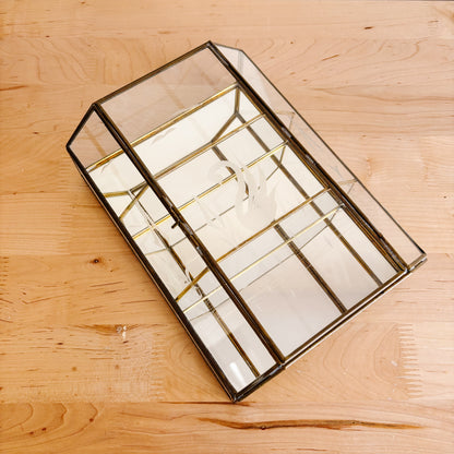 Vintage Brass and Glass Curio Display Case with Swan Etching - Hanging or Tabletop