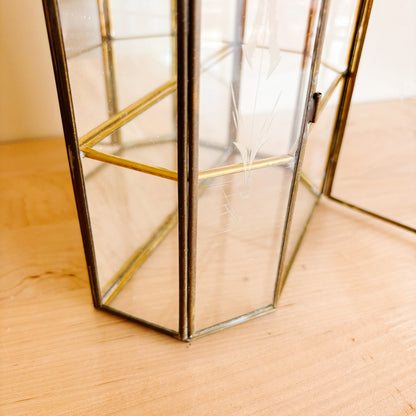 Vintage Brass and Glass Curio Display Case with Swan Etching - Hanging or Tabletop
