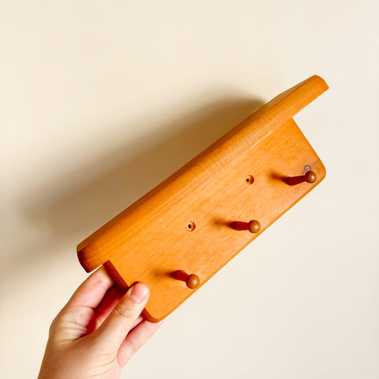 Mini Wooden Wall Shelf with Peg Hooks