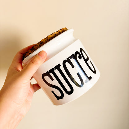 TG Green Spectrum England Ceramic Storage Container with Cork Lid - SUCRE (French Text) - 1970s Retro Font Design