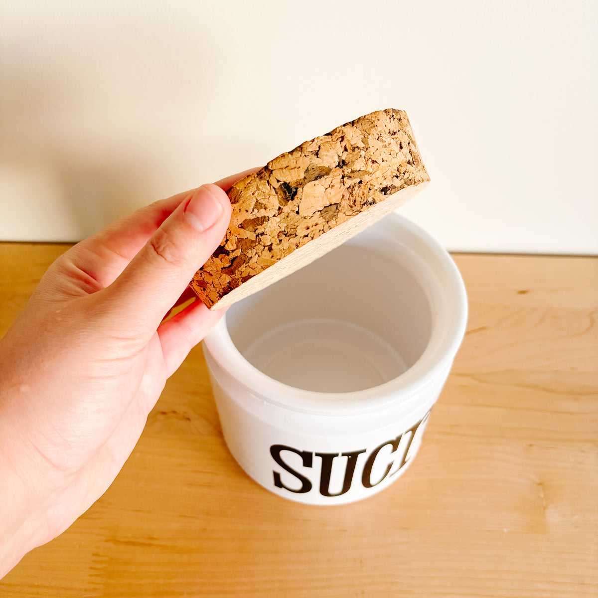 TG Green Spectrum England Ceramic Storage Container with Cork Lid - SUCRE (French Text) - 1970s Retro Font Design
