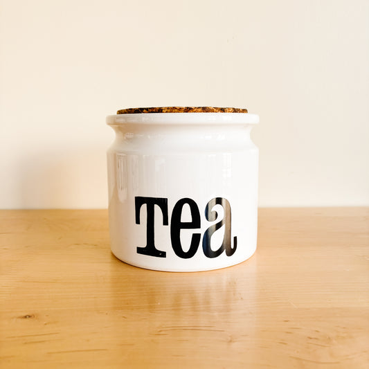 TG Green Spectrum England Ceramic Storage Container with Cork Lid - TEA - 1970s Retro Font Design