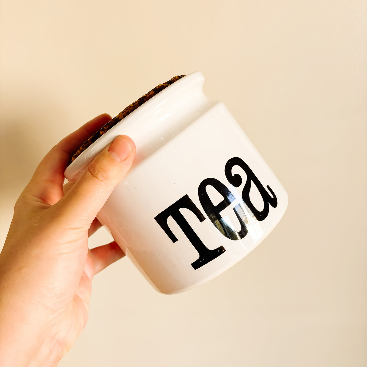 TG Green Spectrum England Ceramic Storage Container with Cork Lid - TEA - 1970s Retro Font Design