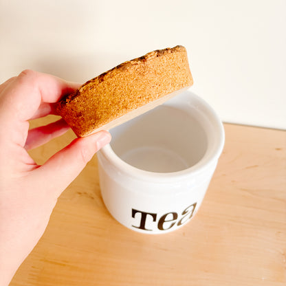TG Green Spectrum England Ceramic Storage Container with Cork Lid - TEA - 1970s Retro Font Design