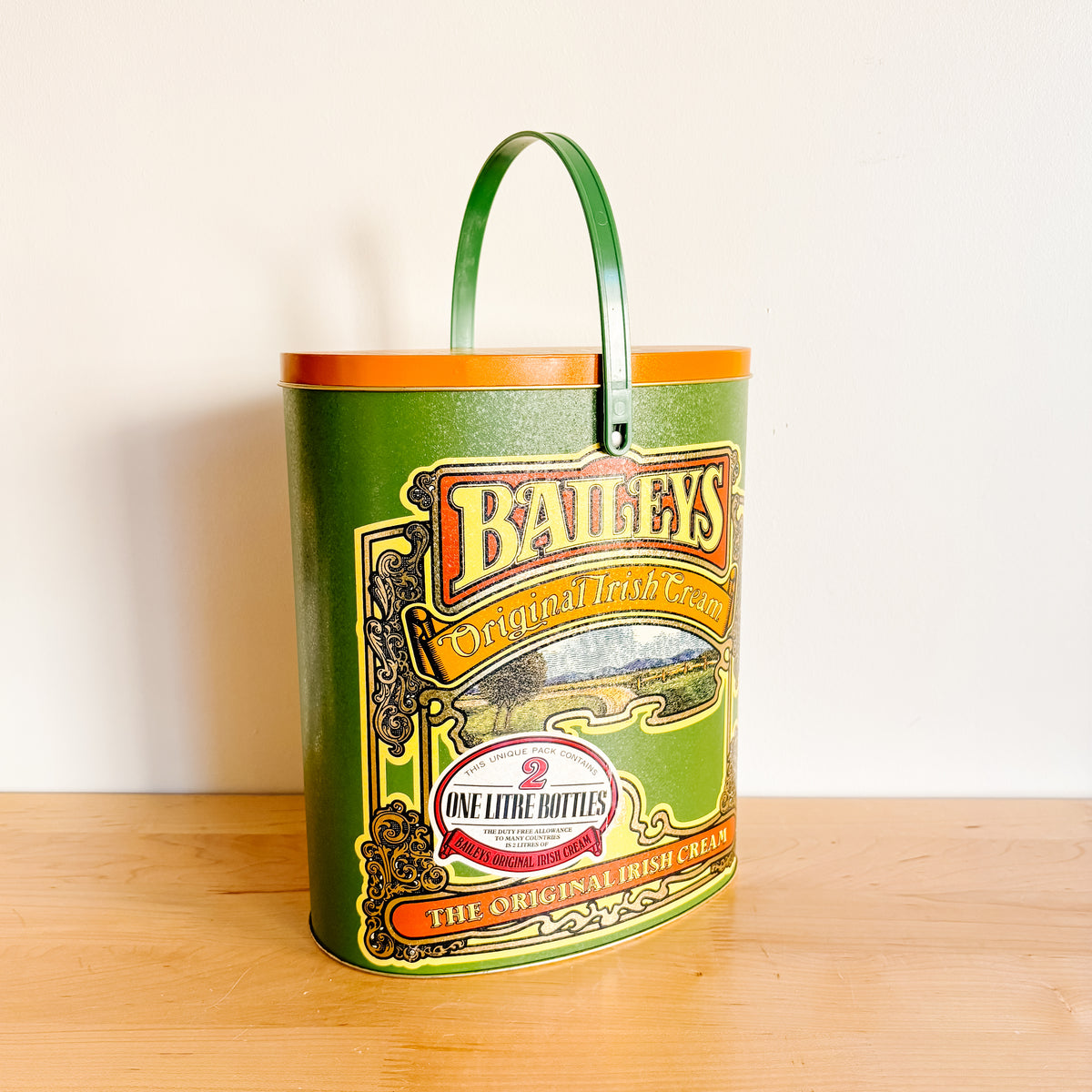 Vintage Bailey's Irish Cream Metal Advertising Tin with Handle - Made in England