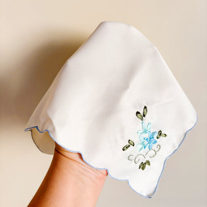 Silky Embroidered Dinner Napkins with Blue Flowers (set of 6)