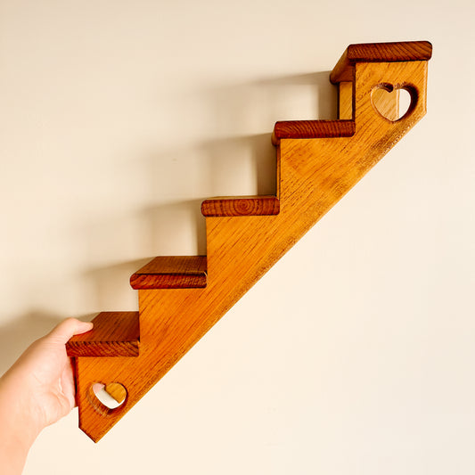 Wooden Staircase Display Shelf with Heart Cutouts - Made in Ontario
