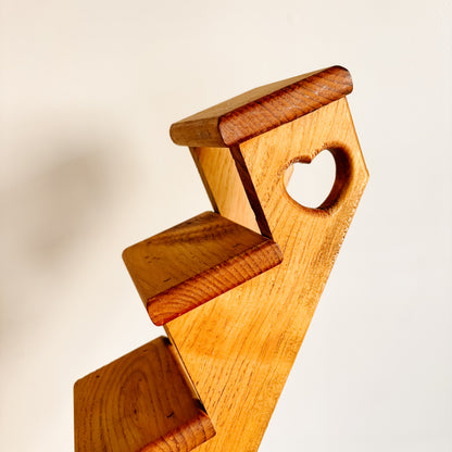 Wooden Staircase Display Shelf with Heart Cutouts - Made in Ontario