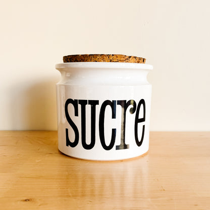TG Green Spectrum England Ceramic Storage Container with Cork Lid - SUCRE (French Text) - 1970s Retro Font Design