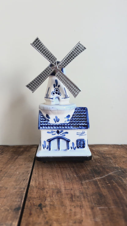 Vintage Elesva Holland Delft Blue Dutch Windmill Music Box